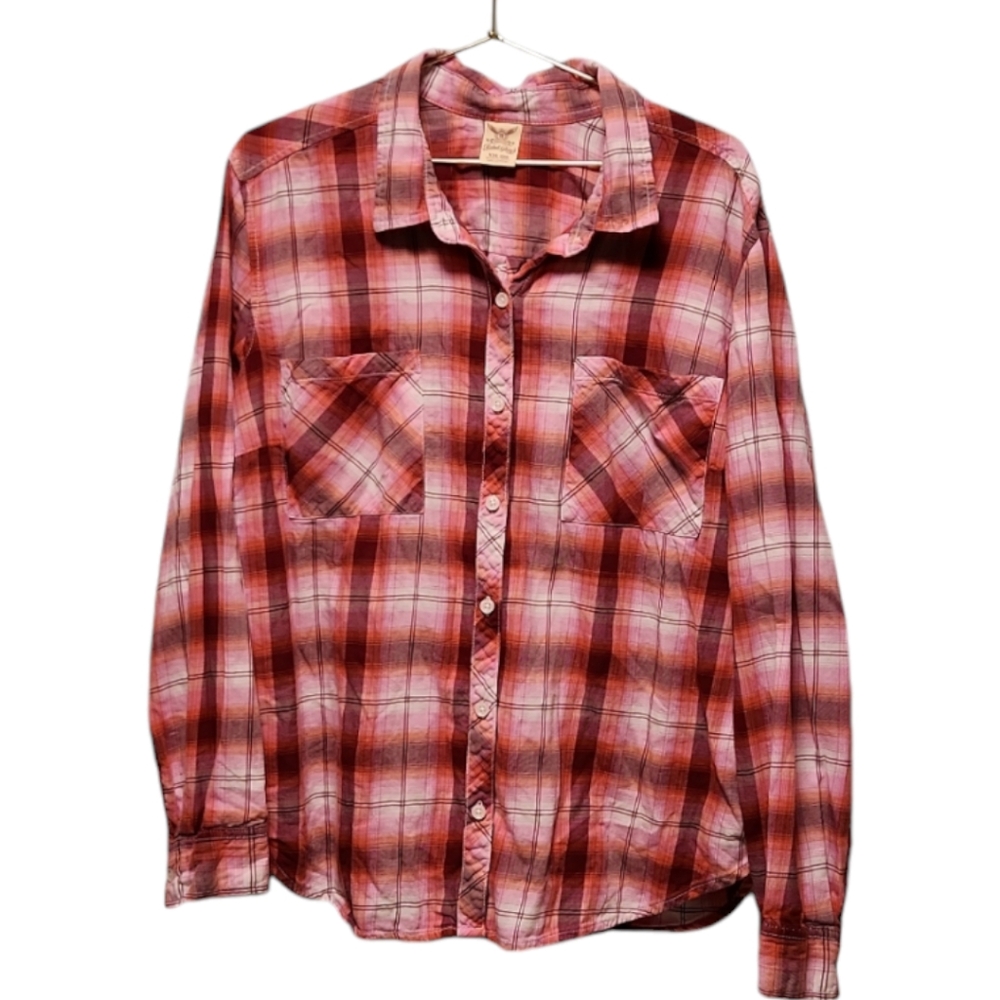 Faded Glory - Nice red and pink Cotton long sleeve button-down XXL